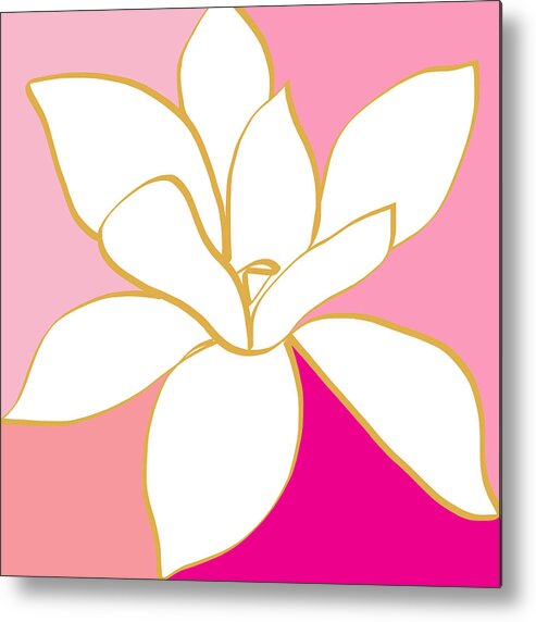 Magnolia Metal Print featuring the painting Magnolia 1- colorful painting by Linda Woods