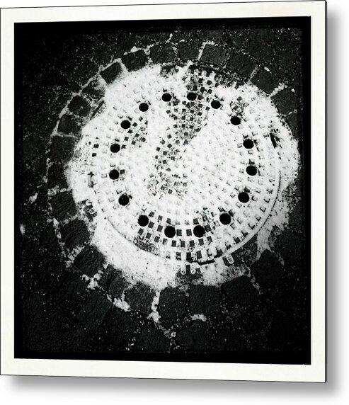 Manhole Cover Metal Print featuring the photograph Manhole cover black and white by Matthias Hauser