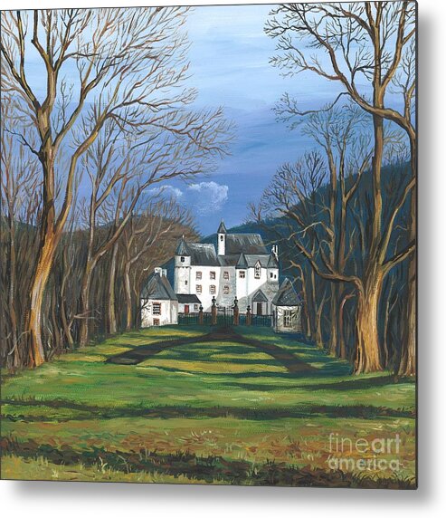 Landscape Metal Print featuring the painting Mansion In The Woods by Margaryta Yermolayeva