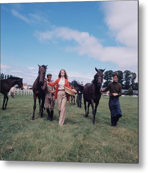 Society Metal Print featuring the photograph Marie-Helene De Rothschild With Horses by Henry Clarke