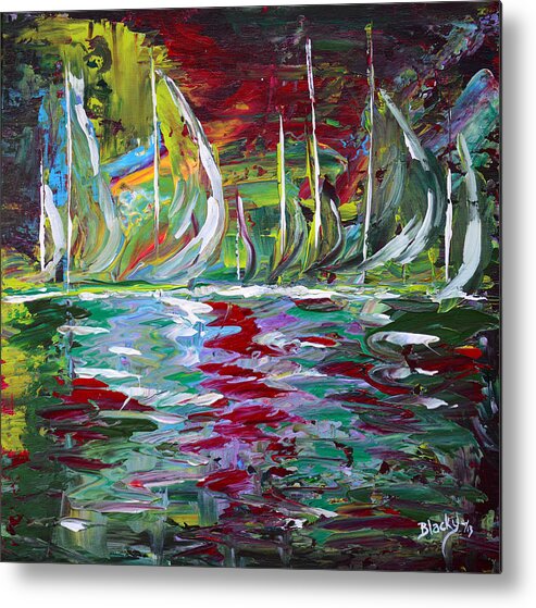 Modern Metal Print featuring the painting Marina Nights by Donna Blackhall