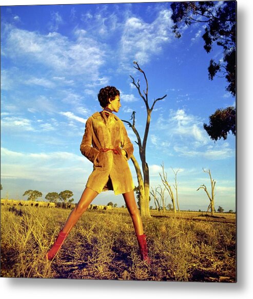 Fashion Metal Print featuring the photograph Marisa Berenson Wearing A Kangaroo Coat by Arnaud de Rosnay