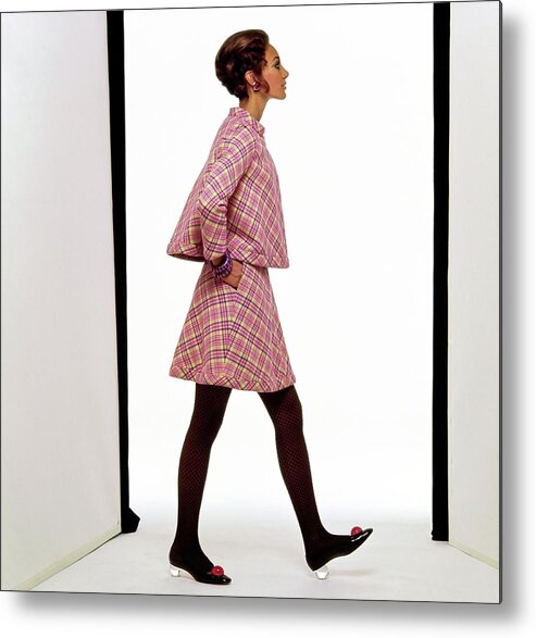 Fashion Metal Print featuring the photograph Marisa Berenson Wearing A Plaid Suit by Gianni Penati