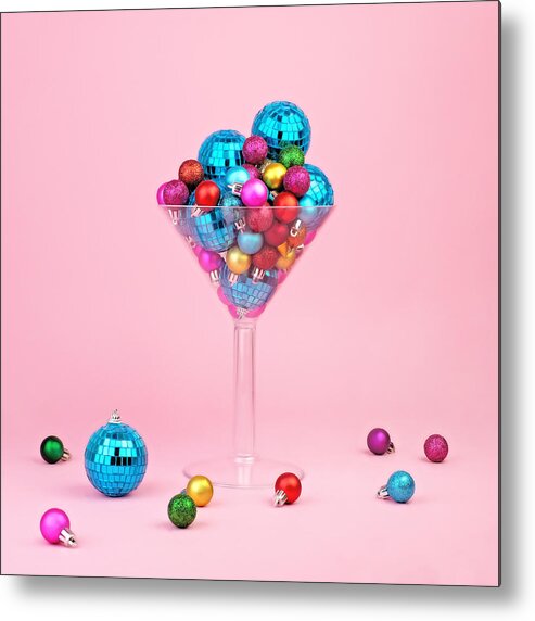Ball Metal Print featuring the photograph Martini Glass Filled With Ornaments by Juj Winn