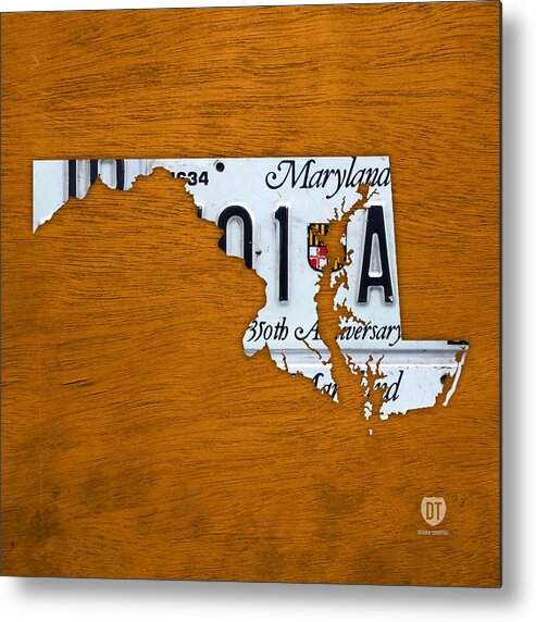 Maryland Metal Print featuring the mixed media Maryland State License Plate Map by Design Turnpike