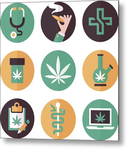 Smoking Metal Print featuring the drawing Medical Marijuana Icons and Symbols by Filo