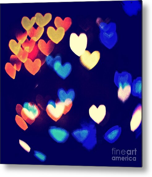 Heart-shaped Metal Print featuring the photograph Messy and Colorful Bokeh Hearts with Vintage Feel IV by Beverly Claire Kaiya