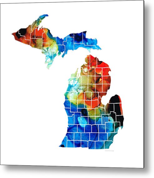 Michigan Metal Print featuring the painting Michigan State Map - Counties by Sharon Cummings by Sharon Cummings