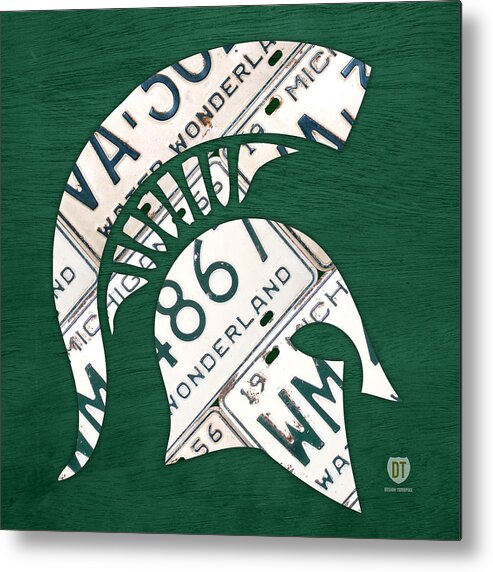 Michigan Metal Print featuring the mixed media Michigan State Spartans Sports Retro Logo License Plate Fan Art by Design Turnpike