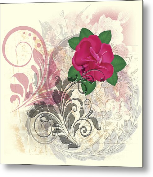 Mini Rose Metal Print featuring the digital art Mini Rose Flourish by Linda Carruth