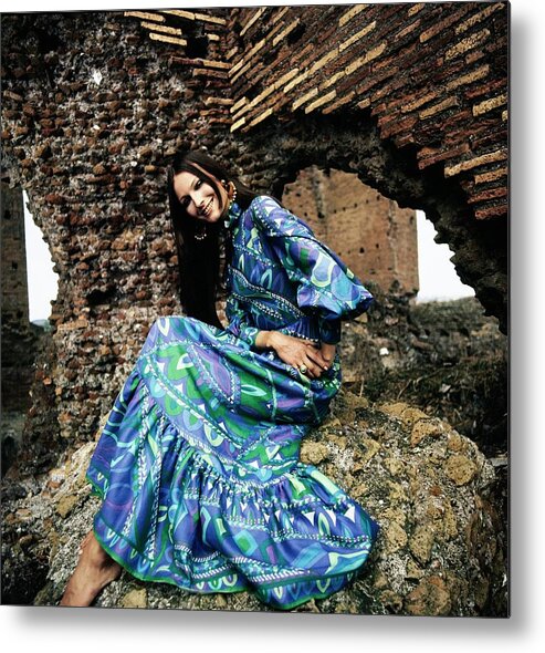 Accessories Metal Print featuring the photograph Model In Emilio Pucci Dress by Henry Clarke