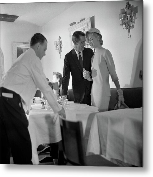 Indoors Metal Print featuring the photograph Model In Restaurant by Horst P. Horst