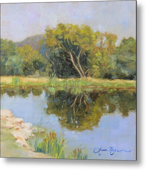 Landscape Metal Print featuring the painting Morning Calm in Texas Summer by Anna Rose Bain
