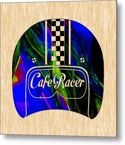 Cafe Racer Metal Print featuring the mixed media Motorcycle Helmet by Marvin Blaine