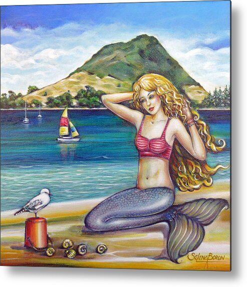 Mount Maunganui Metal Print featuring the painting Mount Maunganui Beach Mermaid 160313 by Selena Boron