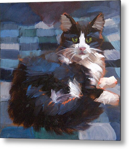 Cat Metal Print featuring the painting Mr. Tuxedo by Alice Leggett