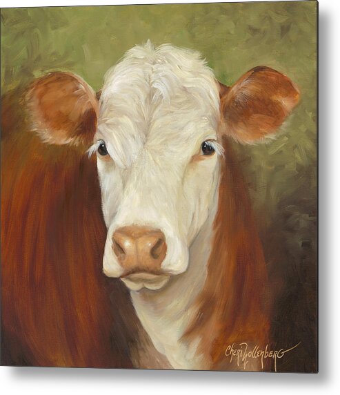 Hereford Cow Metal Print featuring the painting Ms Sophie - Cow Painting by Cheri Wollenberg