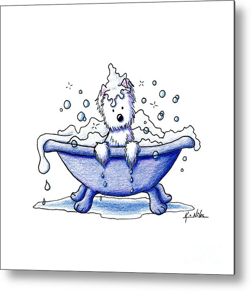 Westie Terrier Metal Print featuring the drawing Muggles Bubble Bath by Kim Niles