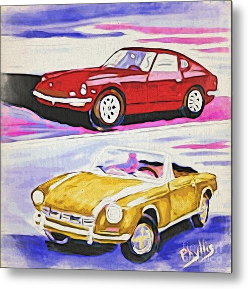 1975 Datsun 240z Metal Print featuring the painting My Cars of The Past by Phyllis Kaltenbach