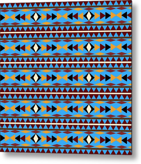 Navajo Metal Print featuring the mixed media Navajo Blue Pattern by Christina Rollo