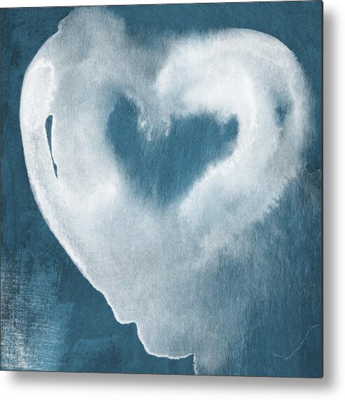 Love Metal Print featuring the mixed media Navy Blue and White Love by Linda Woods