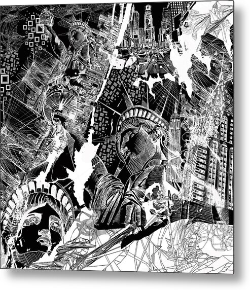 New York Map Metal Print featuring the digital art New York Map Black And White by Bekim M