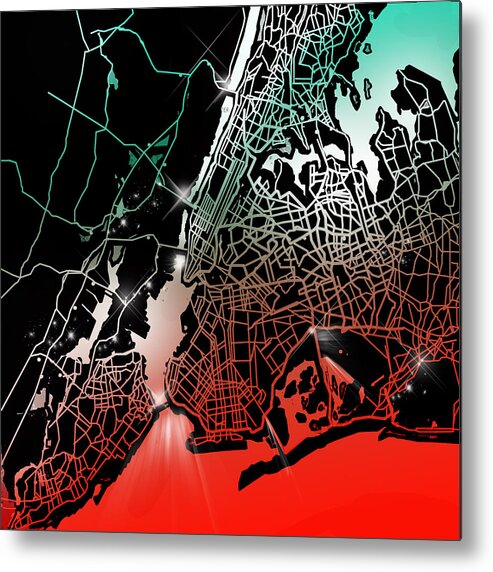 New York Map Metal Print featuring the painting New York Map Gradient by Bekim M
