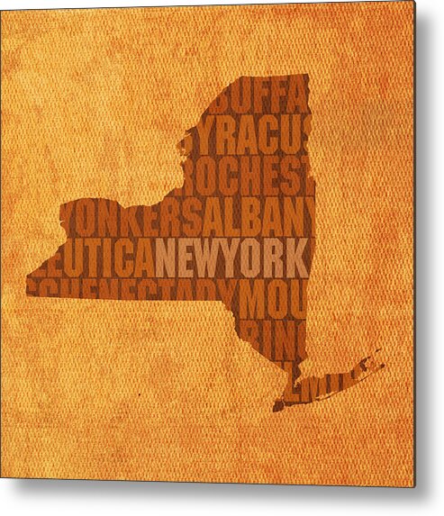 New York Word Art State Map On Canvas Metal Print featuring the mixed media New York Word Art State Map on Canvas by Design Turnpike