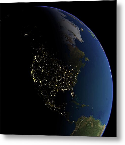 Satellite Metal Print featuring the photograph North America At Night by Planetary Visions Ltd/science Photo Library