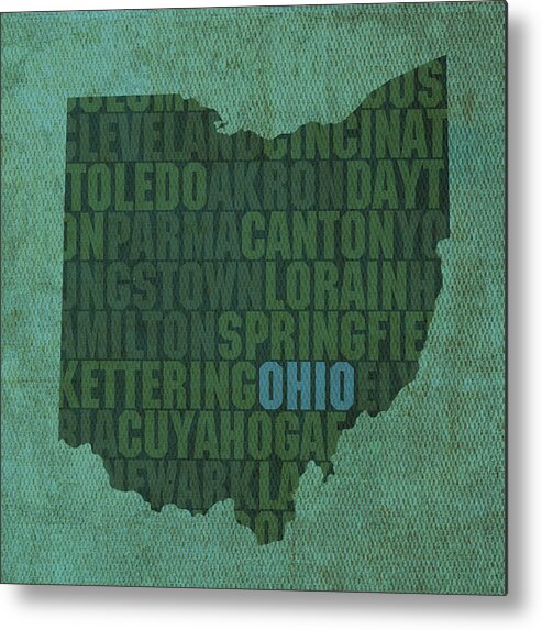 Ohio State Word Art On Canvas Metal Print featuring the mixed media Ohio State Word Art on Canvas by Design Turnpike