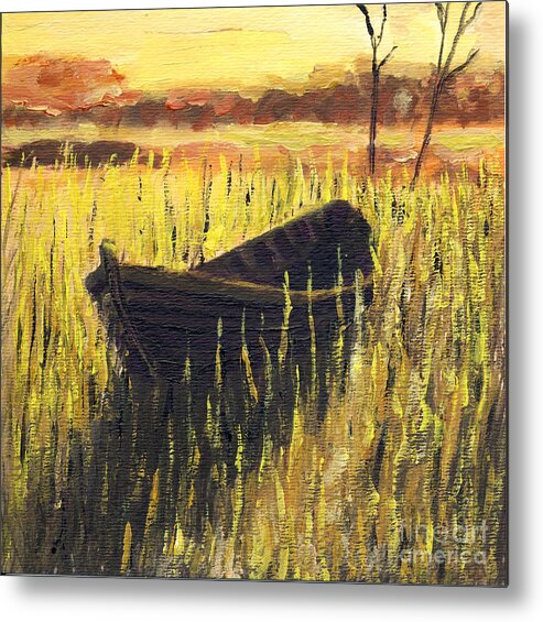 Finland Metal Print featuring the painting Old Wooden Boat in the Reeds by Randy Sprout