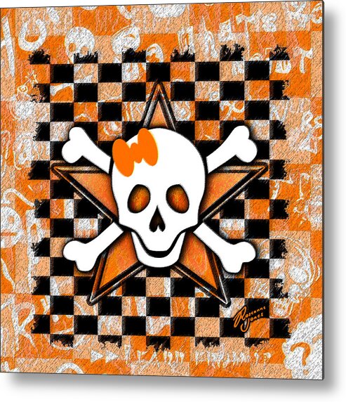 Skull Metal Print featuring the digital art Orange Star Skull by Roseanne Jones