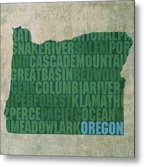 Oregon Metal Print featuring the mixed media Oregon Word Art State Map on Canvas by Design Turnpike