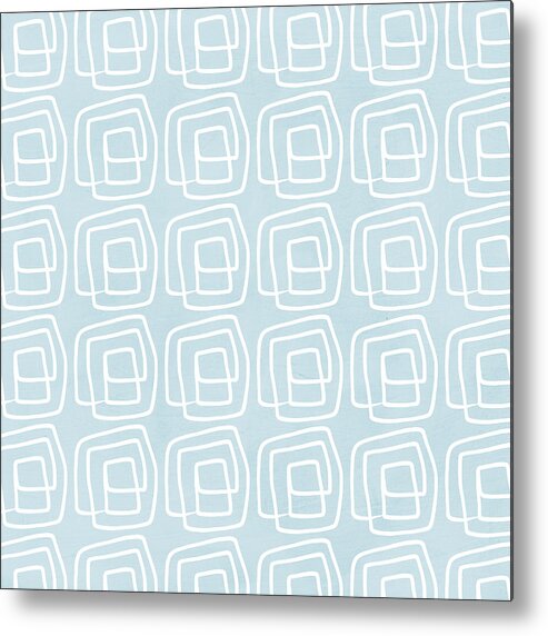 Boho Metal Print featuring the painting Out of The Box blue and white pattern by Linda Woods