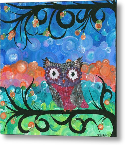Owls Metal Print featuring the painting Owl Expressions - 02 by MiMi Stirn