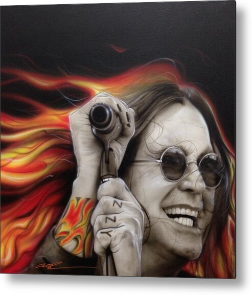 Ozzy Osbourne Metal Print featuring the painting Ozzy's Fire by Christian Chapman Art