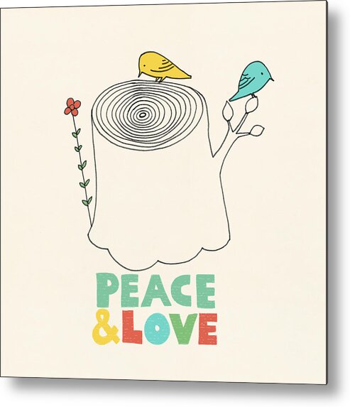 Birds Metal Print featuring the drawing Peace and Love by Eric Fan