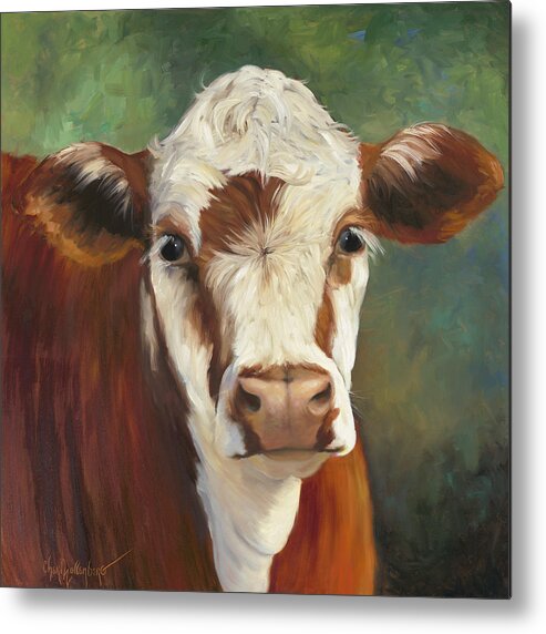 Cow Painting Metal Print featuring the painting Pearl IV Cow Painting by Cheri Wollenberg