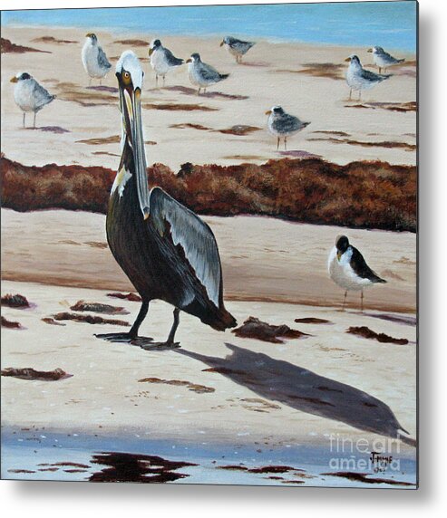 Pelican Metal Print featuring the painting Pelican Beach by Jimmie Bartlett