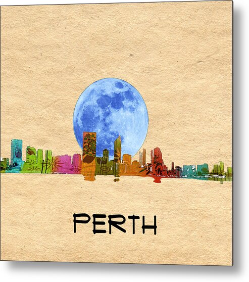 Perth Skyline Blueprint Metal Print featuring the painting Perth Skyline by Celestial Images