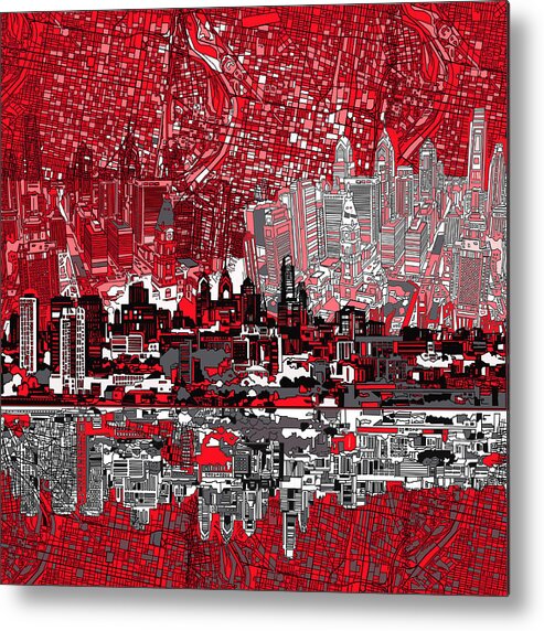 Philadelphia Skyline Metal Print featuring the painting Philadelphia Skyline Abstract 4 by Bekim M