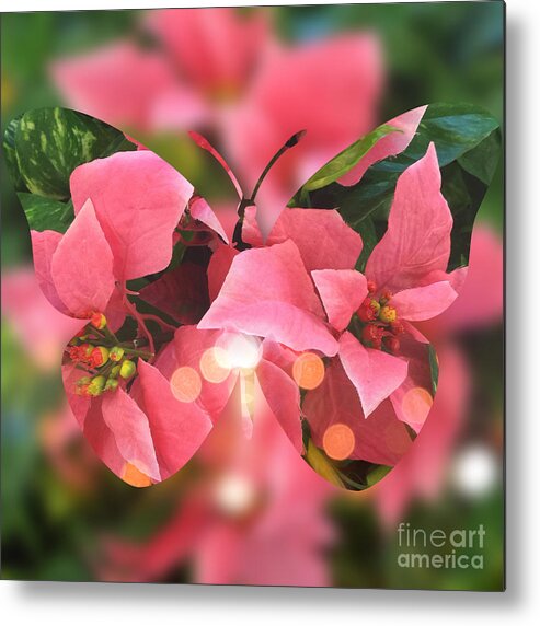 Butterfly Metal Print featuring the digital art Pink Poinsettia Butterfly by Beverly Claire Kaiya