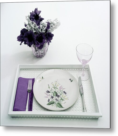 Home Metal Print featuring the photograph Place Setting With With Flowers by Haanel Cassidy