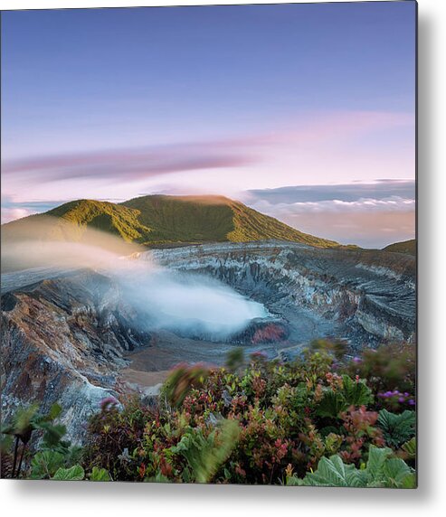 Tranquility Metal Print featuring the photograph Poas Volcano Crater At Sunset, Costa by Matteo Colombo