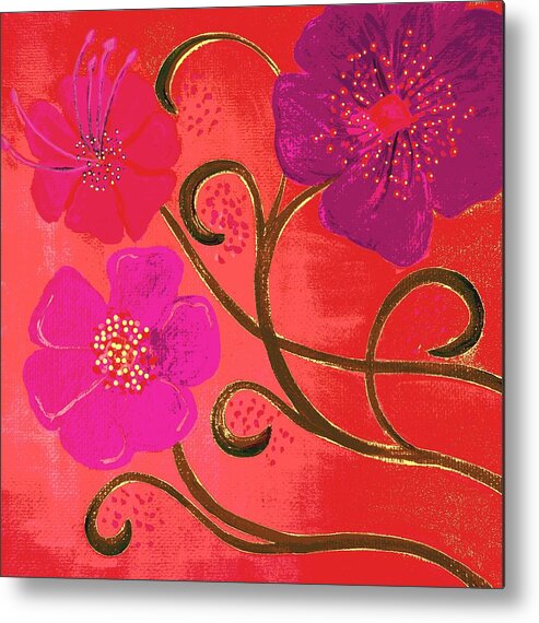 Digitized Metal Print featuring the painting Pop Spring Purple Flowers by Linda Bailey