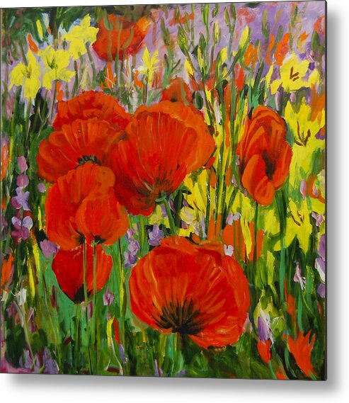 Ingrid Dohm Metal Print featuring the painting Poppies by Ingrid Dohm