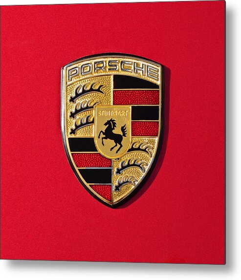 Porsche Emblem Metal Print featuring the photograph Porsche Emblem -0057cold by Jill Reger