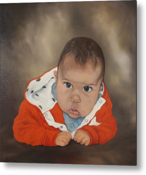 Baby Portrait Metal Print featuring the painting Portrait of Joshua by Jean Walker