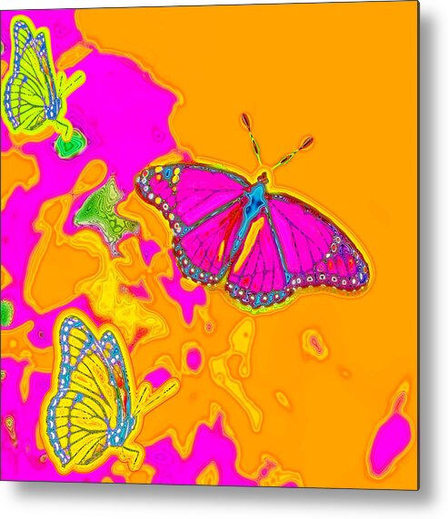 Pink Metal Print featuring the digital art Psychedelic Butterflies by Marianne Campolongo