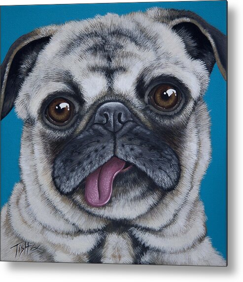 Dog Metal Print featuring the painting Pug portrait by Tish Wynne